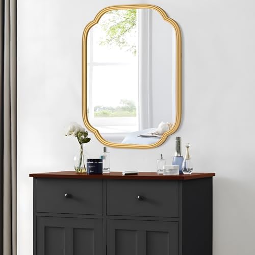 Ferytange Gold Mirrors for Bathroom, 18" x 24" Rectangular Wall Mirror for Bathroom Metal Frame Farmhouse Rounded Corner Wall Mirror (Horizontal/Vertical) - Image 3