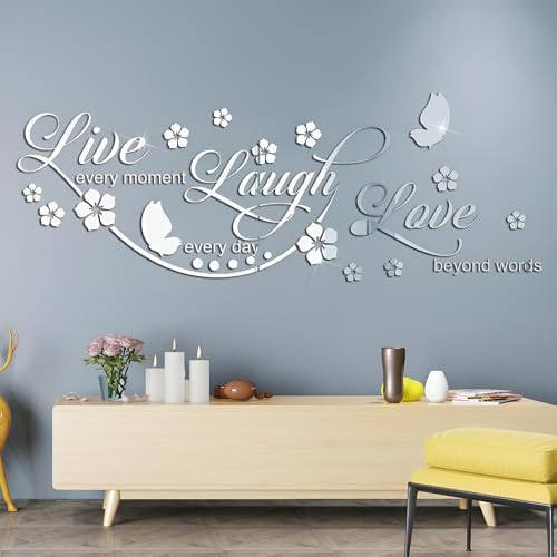 Live Laugh Love Mirror Decal, Inspirational Wall Stencils Peel and Stick Quotes, Decorative Wall Stickers Decor Living Room, Motivational Sayings Words for Bedroom Home Wall Art, Gold - Image 2