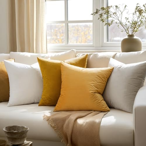 MIULEE Velvet Throw Pillow Covers 16x16 Inch Pack of 2 Mustard Yellow - Image 3