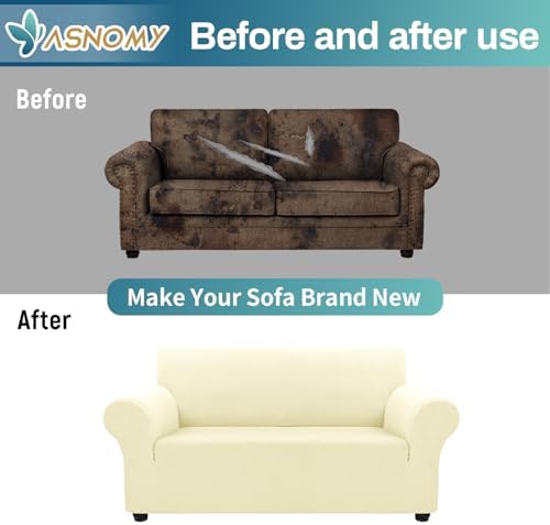 Asnomy Stretch Couch Covers Washable, loveseat Covers Slipcovers,Off-White - Image 6