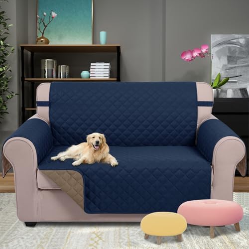 U-NICE HOME Loveseat Sofa Cover for 2 Cushion Couch, Navy/Taupe - Image 2