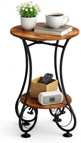 X-cosrack Small Round Side Table with Lower Shelf for Small Spaces, Compact End Table for Sofa, Bedside Nightstand, Coffee & Drink Table for Living Room, Bedroom, Balcony by X-cosrack