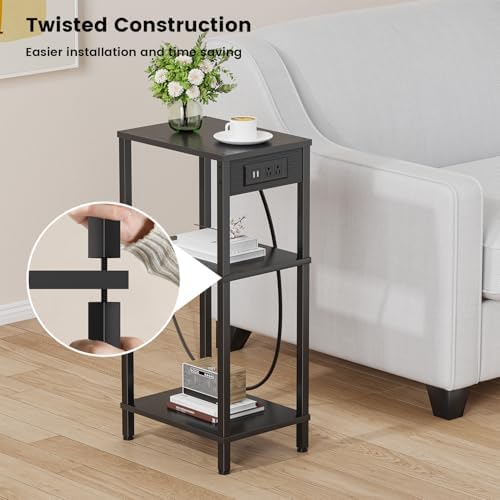 Tall Side Table with Charging Station, 30 Inch Tall End Tables Living Room - Image 6