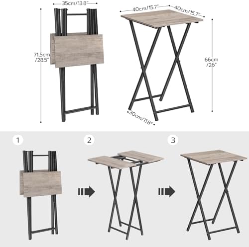 HOOBRO Folding TV Tray Table, Wooden TV Tray, Portable Sofa Side Snack Table, Industrial Desk for Small Spaces, Space-Saving, Easy to Install and Fold, Greige and Black BG27BZ01 - Image 3