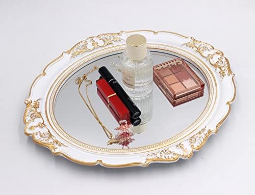 YCHMIR Vintage Decorative Wall Mirror 14.8 x 13.1 Inch Oval Mirror White - Image 3