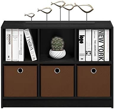 Furinno BASIC Book Shelf, 6-Cube Bookshelf with Open Shelf, 3 x 2 Bookcase with Storage Bins, Closed Back, Horizontal, 11.9 x 31.6 x 23.6, for Living Room, Bedroom, Home Office, Americano - Image 4