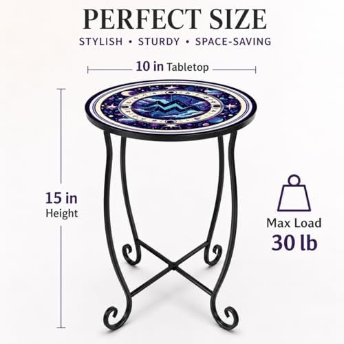 Small Mosaic Outdoor Side Table, 15-Inch Round Metal Patio Table - Image 2