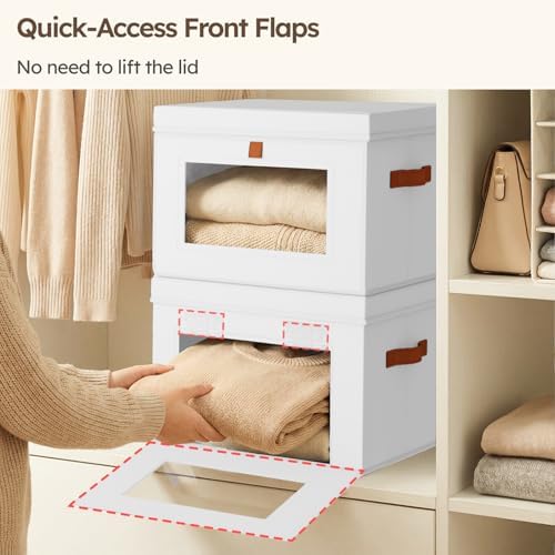 Homsorout Storage Bins with Lids - Front Opening Storage Box with Clear Window & Handles, Stackable Foldable Fabric Bins for Closet Organization, Clothes, Sweaters, Towels, Blankets, 3 Pack, White - Image 3