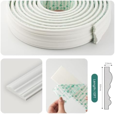 Matte Flexible Self Adhesive Wall Molding Trim,DIY Arch Panelling Paintable Decor Peel and Stick Chair Rail Moulding with Free Cutting Stickers & Reinforcing Agent (Width 2.3IN) - Image 2