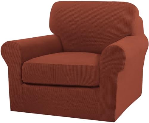 Turquoize 2 Piece Chair Covers Chair Slipcovers for Living Room Armchair Couch Cover Chair Sofa Cover with Individual Cushion Covers Furniture Cover for Chairs Feature Jacquard Fabric (Chair, Rust) by Turquoize