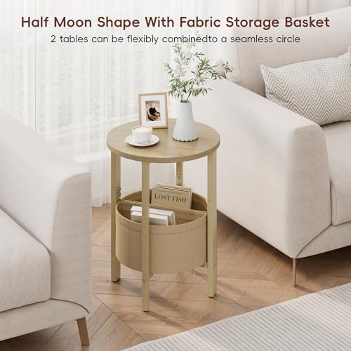Vagusicc Small Round Side Table End Table, Tall Accent Table with Storage Basket, Set of 2 Half Round Tables Half Moon Tables, Coffee Bedside Tables, Modern Nightstand for Living Room Bedroom,Natural - Image 5