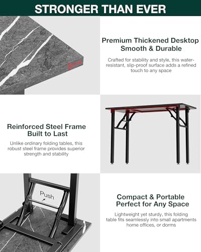 Frylr Small Folding Computer Desk – Portable 44.3 Inch Foldable Laptop Table, Collapsible and Compact for Easy and Fast Setup, Lightweight for Small Spaces, Home Craft and Study Use, Marble Greige - Image 5