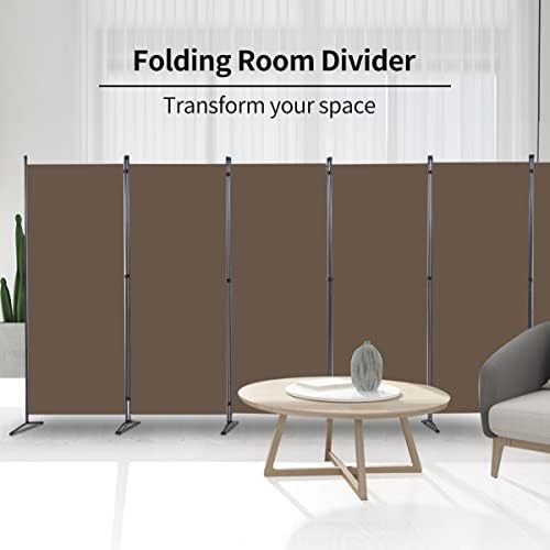 6 Panel Folding Room Divider,204" W x 71.3" H Portable Privacy Screen,Brown - Image 5