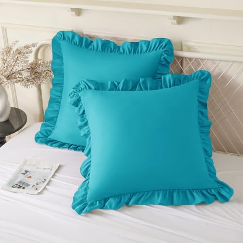 KKJIAF 2 Pack Ruffle Pillow Cases 24x24 Inches, Teal by KKJIAF