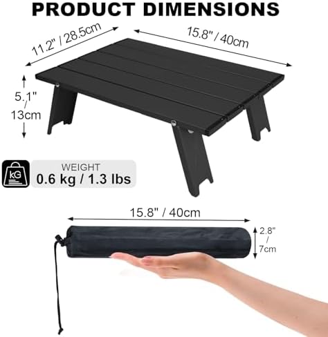Small Folding Camping Table, Mini Low Portable Beach Tables, Black - Image 3