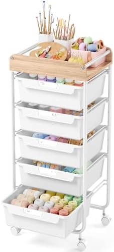 SYKIARIOL Rolling Cart with 5 Drawers,Art Craft Cart,White by SYKIARIOL