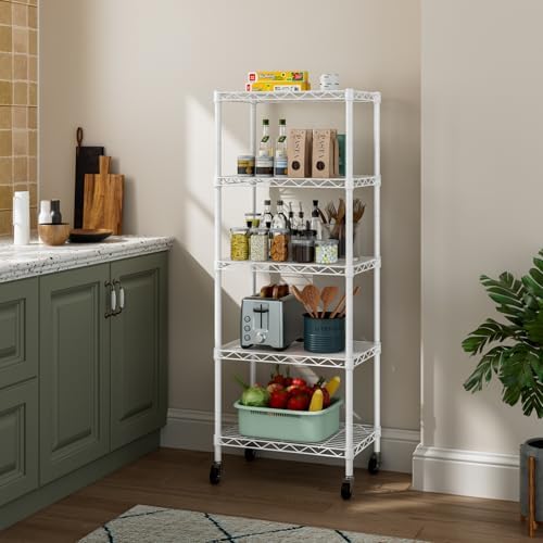 Golpart Small Shelves Storage Wire Metal Adjustable Shelf Unit with Wheels - Image 2