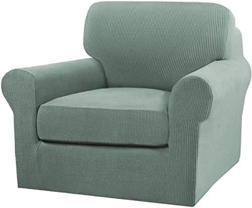 Turquoize 2 Piece Chair Covers Chair Slipcovers for Living Room Armchair Couch Cover Chair Sofa Cover with Individual Cushion Covers Furniture Cover for Chairs Feature Thick Fabric (Chair, Dark Cyan) by Turquoize