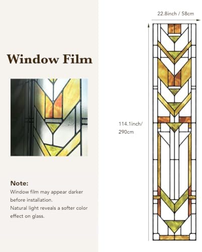 Original Hand Drawn Faux Stained Glass Window Film, Double-Sided Privacy Static Film, Boho Geometry Patterns Inspired by Martin House Peep Proof 22.83"X114.17" - Image 4