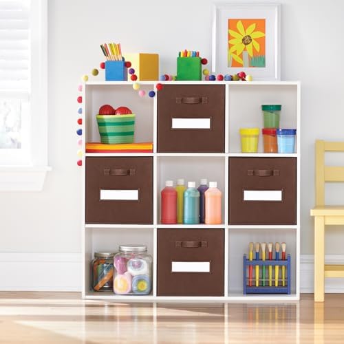 13x13x13 Storage cube bins(Set of 8) Fabric storage cubes with 8 Labels Window Cards & a Pen, Storage cubes 13x13, Collapsible 13 inch Cube storage bins, Cubby Organizer Boxes, Brown - Image 6