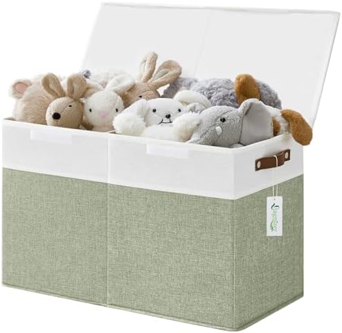 Bagnizer Large Toy Storage Box with Lids, Collapsible Sturdy Baby Storage Organizer Chest Bin Basket for Kids, Boys, Girls, Playroom, Nursery, Bedroom, Closet 25"x13"x16" (Green and White) by Bagnizer