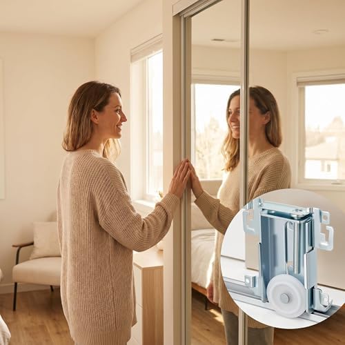 4 Pcs Newly upgraded 1-7/16 Inch Sliding Mirror Closet Door Roller Assembly – Steel-Framed Bottom Roller Replacement with Nylon Flat Wheels for Mirror Wardrobe Doors – Smooth & Quiet Operation - Image 7