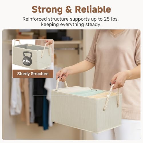 StorageWorks Storage Baskets for Shelves, Foldable Fabric Closet Storage Bins with Handles, Fabric Storage Bins Clothes Organizer, Beige, White & Ivory, 6-Pack, Large - Image 6