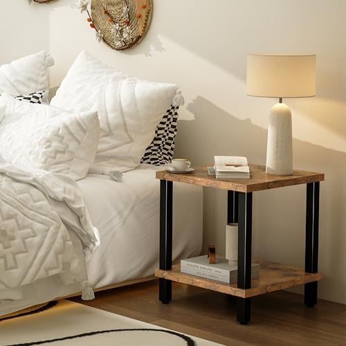 MMEOLUOOK Large End Table Square Side Table Modern Sofa Table 20 Inch Industrial Coffee Table NightStand with 2-Tier Storage Shelf for Living Room Bedroom Rustic Brown MLBZ06R - Image 6