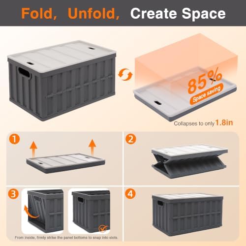 Citylife 64L Collapsible Storage Bins with Lids Plastic Storage Containers for Organizing Stackable Storage Box Large Heavy Duty Utility Crates, 4 Packs - Image 5