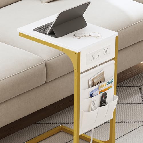 TUTOTAK C Shaped End Table with Charging Station, Side Table for Sofa - Image 4