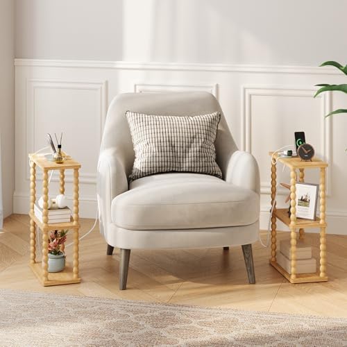 ELYKEN Side Table with Charging Station, Set of 2 Narrow Bedside Table - Image 2