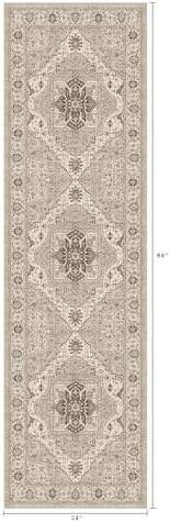 Washable 2x7 Hallway Runner Rug, Vintage Non-Slip Low Pile Rugs Beige - Image 2