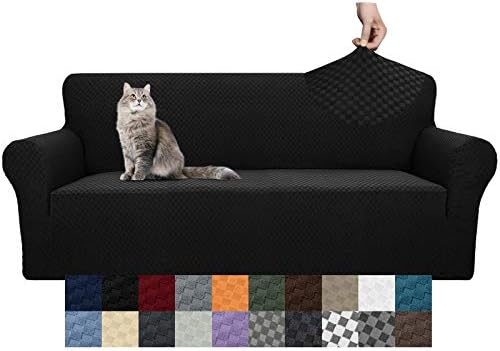YEMYHOM Couch Cover Latest Jacquard Design High Stretch Extra Large Sofa Covers Pet Dog Cat Proof Oversized Slipcover Non Slip Magic Elastic Furniture Protector (XL Sofa, Black) by YEMYHOM
