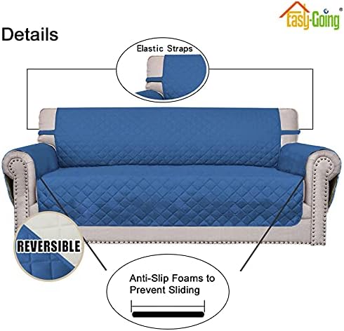 Easy-Going Reversible Couch Cover, Oversized Chair, Blue/Ivory - Image 3