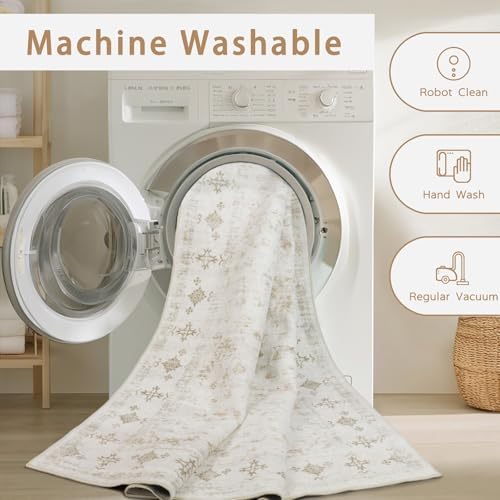 8x10 Washable Area Rugs for Living Room,Bedroom,Dining Room- Neutral Beige - Image 4