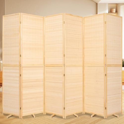 Bamboo Mesh Woven Room Divider 5.6FT,4 Panel Folding Wall Divider,Beige by JVVMNJLK