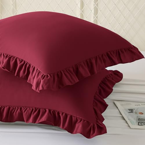 KKJIAF 2 Pack Ruffle Pillow Cases 22x22 Inches, Burgundy - Image 2