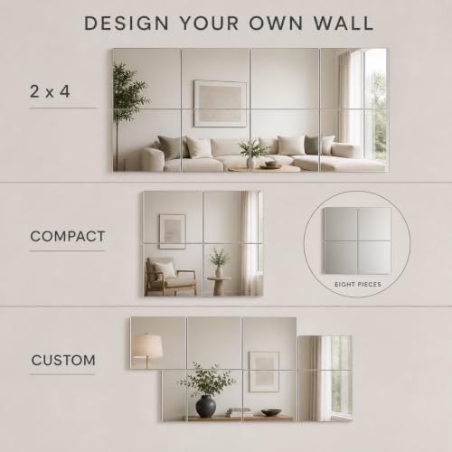 Home Gym Mirror Tiles for Wall,12" x 12" Frameless Glass Mirror Wall Mounted for Home Gym Mirror Yoga Bedroom Dancing Studio Dressing Room (8PCS) - Image 2