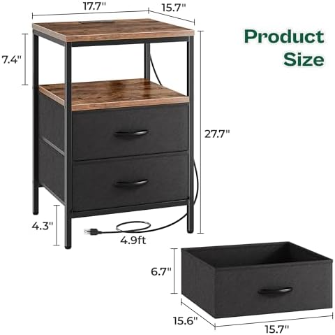 Huuger Night Stand with Charger Station, 27.7 Inch Tall Nightstand - Image 3