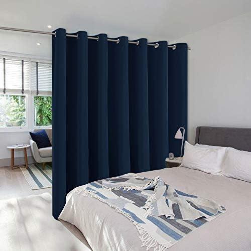 NICETOWN Large Room Separating Divider, Room Divider Curtain Screen Partition, Function Thermal Blackout Noise Reducing Curtain, Sliding Door Insulated Curtain for Patio, Navy, 12.5ft Wide x 9ft Long by NICETOWN