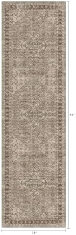 2x7 Washable Hallway Runner Rug, Vintage Non-Slip Low Pile Rugs Brown - Image 2