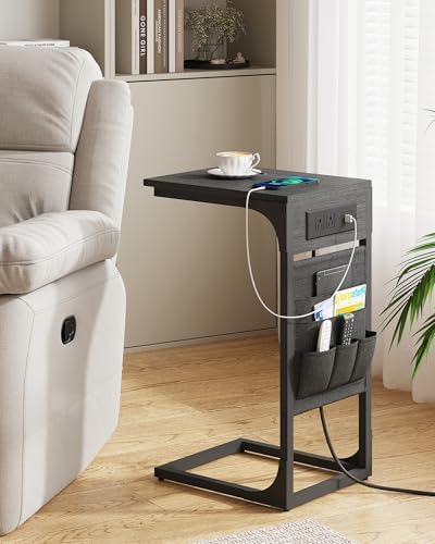 TUTOTAK C Shaped End Table with Charging Station, Side Table for Sofa - Image 4