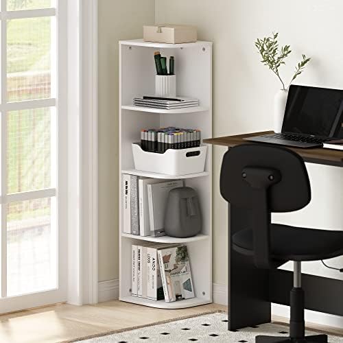 Furinno Pasir 4-Tier Corner Open Shelf Bookcase, White - Image 2
