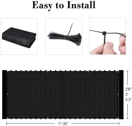 SUNLAX Custom Size 3'x26' Black Balcony Privacy Screen 90% UV Block - Image 3