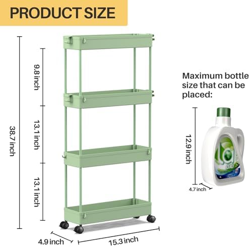 SPACEKEEPER Slim Rolling Storage Cart, 4 Tier Bathroom Cart Organizer,Green - Image 4
