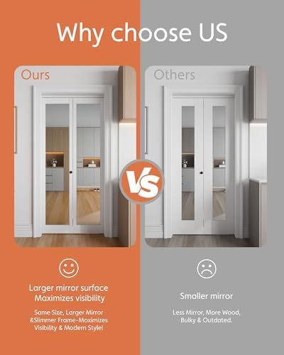 Bifold Doors for 42" x 80" Opening, 1-Lite Mirror Bifold Closet Doors with Sliding Hardware Kit Set, HD Mirror Bifold Panels for Interior Closet, Pantry, White & Easy Install - Image 4