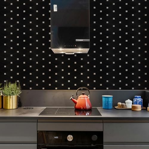 STICKGOO Peel and Stick Backsplash, 10 Sheets Kitchen Mosaic Tile Sticker, Black Brushed Aluminum Composite Panel, Stick on Backsplash for Kitchen, Countertop, Bathroom Vanity - Image 4