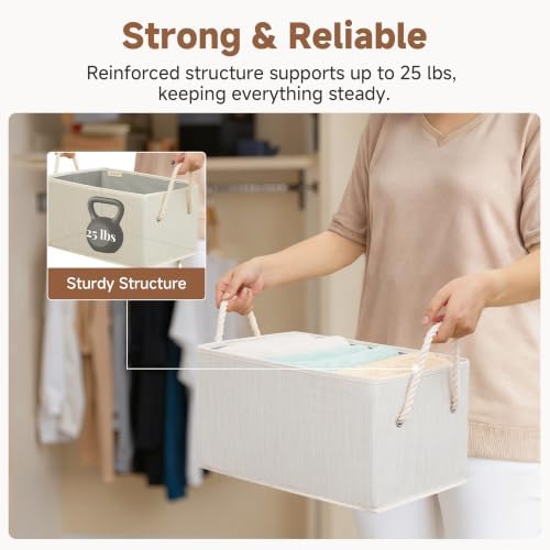 StorageWorks Storage Baskets for Shelves, Fabric Storage Bins, Closet Organization and Storage Basket, Foldable Organizer Bins for Clothes, Beige, White & Ivory, Large, 3-Pack - Image 6