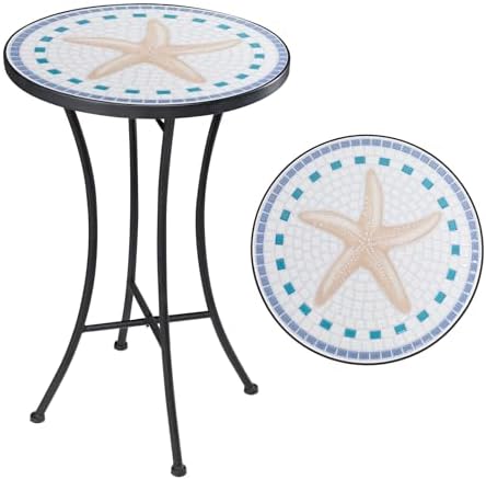 MUMTOP Mosaic Outdoor Side Table, 14" Round Patio Accent End Table,Starfish by MUMTOP