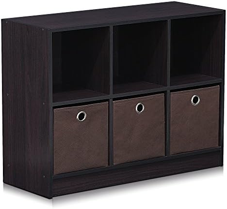 Furinno BASIC Book Shelf, 6-Cube Bookshelf with Open Shelf, 3 x 2 Bookcase with Storage Bins, Closed Back, Horizontal, 11.9 x 31.6 x 23.6, for Living Room, Bedroom, Home Office, Dark Walnut - Image 5